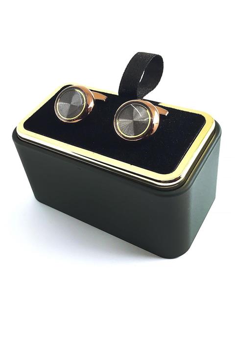 Kravatkolik Bakır Renk Füme Detaylı Yuvarlak Kol Düğmesi Kd1320