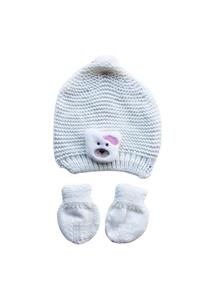 bebegen Unisex Bebek Beyaz Krem Pembe Ayıcıklı Eldiven Bere Set