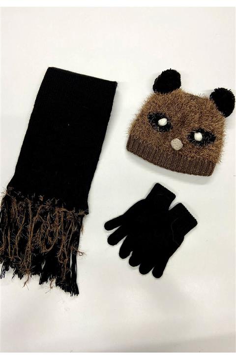 Deafox Kahverengi Peluş 3-6 Yaş Çocuk Üçlü Set