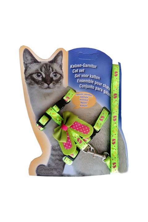 EvimShopping Yeşil Atlantik Kurdelalı Desenli Kedi Göğüs Bel Tasması 20x32 cm