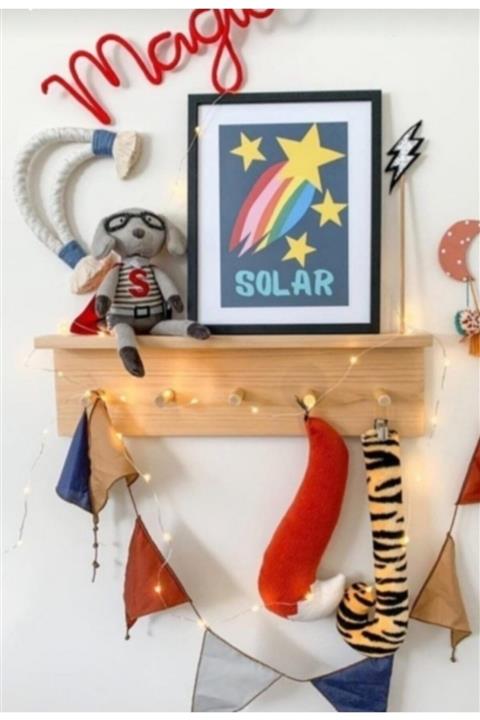 woodhomeworks Ahşap Raflı Duvar Askılığı Montessori Askılık