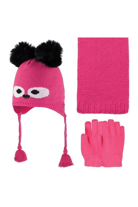 by BebekOdam Göz Desenli Fuşya Atkı Eldiven Bere Set