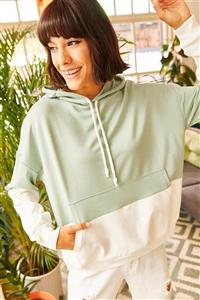 Olalook Kadın Mint Yeşili 2 Renkli Oversize Sweatshirt SWT-19000228