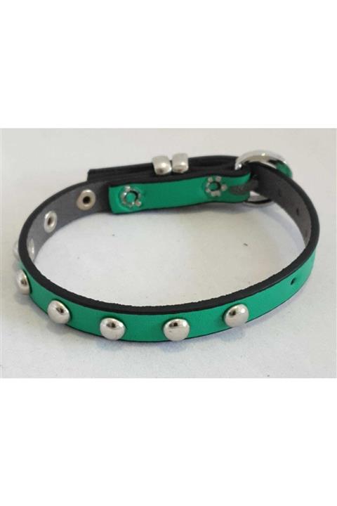 Elite Yeşil Tamamen Top Rivetli Soft 1 Cm Metal Tokalı Kedi Tasması