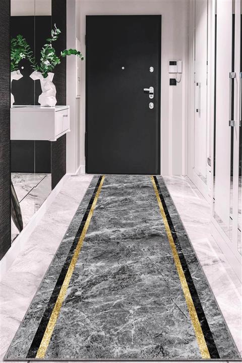 NeluxHome Kaymaz Taban Makinede Yıkanır Gold Kenarlı Kesme Rulo Yolluk Ar577