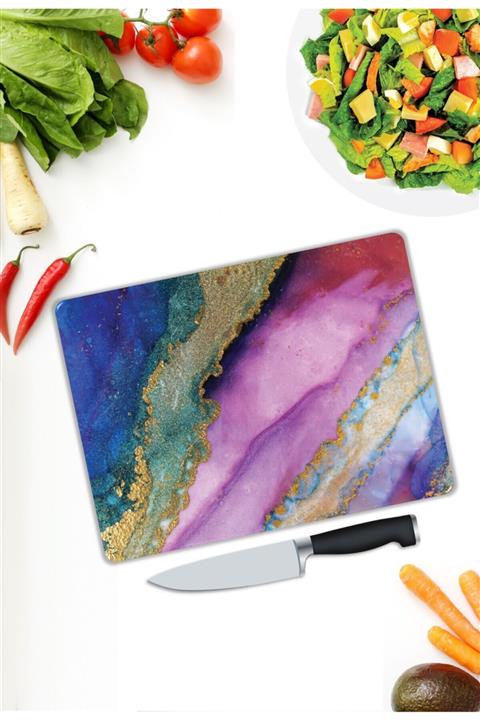 Pi Dekorasyon Farklı Renkler Cam Kesme Tahtası 25 cm X 35 cm