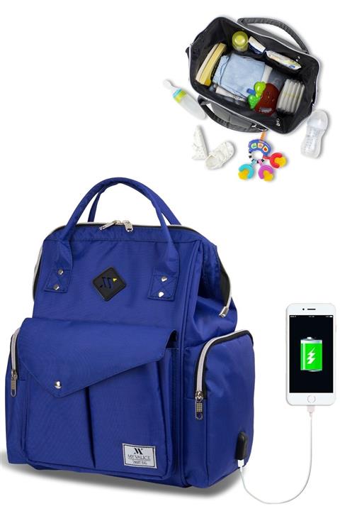 My Valice Smart Bag Happy Mom Usb'li Anne Bebek Bakım Ve Sırt Çantası Sax Mavi