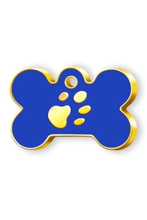 evimdeyokyok Kemik Şeklinde Altın Kaplama Büyük Köpek Künyesi (lacivert)