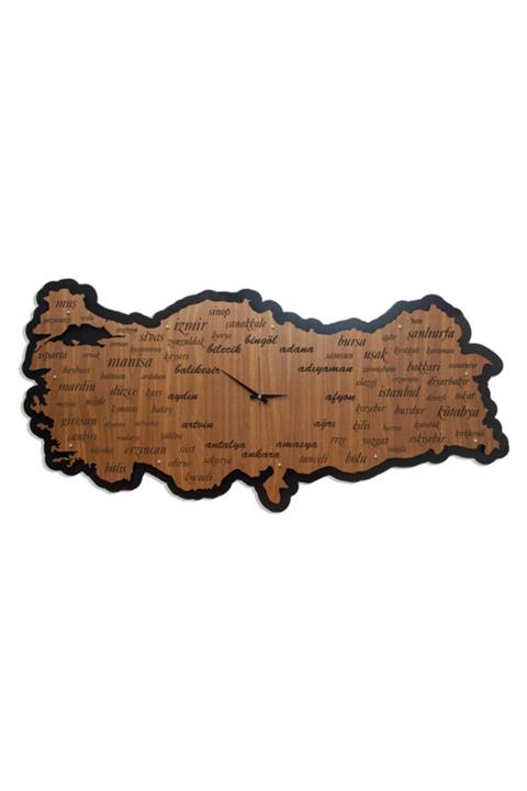 Bestah Ajans Ahşap Saat Ceviz Rengi Türkiye Harita (orta Boy)