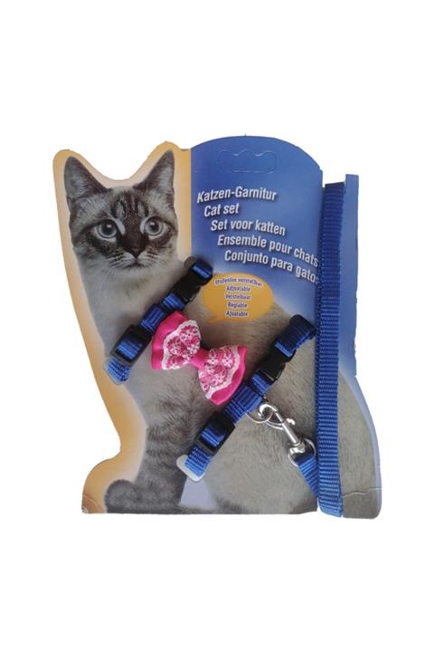 EvimShopping Atlantik Papyonlu Mavi Kedi Göğüs Bel Tasması 20x32 Cm