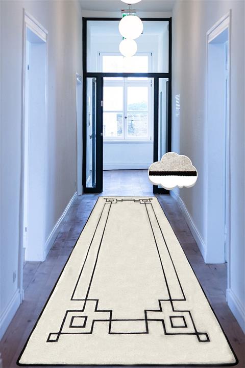 Chilai Home Square Ecru Yolluk Kaymaz Tabanlı Kesme Rulo Halı Yolluk