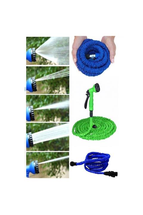 TEKNOPARS 30 Metre Uzayan Bahçe Sulama Araç Yıkama Hortumu 7 Kademeli Başlık Tabanca