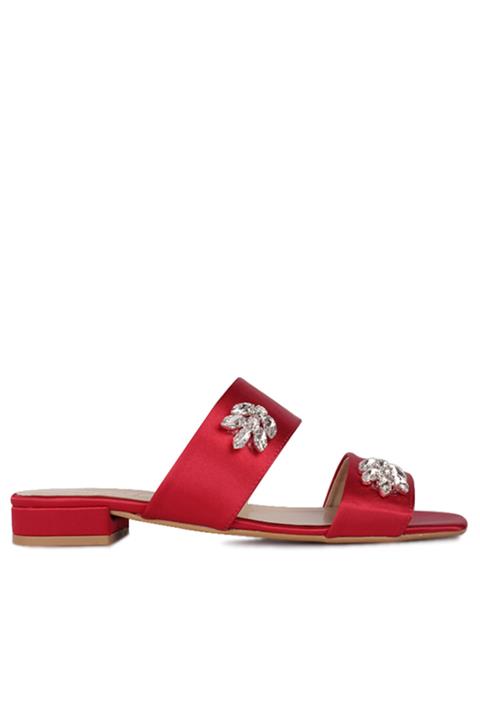 Fitbas Kadın Kırmızı Saten Büyük Numara Terlik