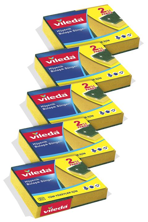 Vileda 2'li Yeşil Düz Hijyenik Bulaşık Süngeri 5'li Paket