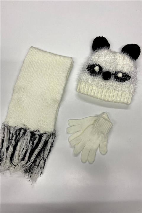 Deafox Kremrengi Peluş 3-6 Yaş Çocuk Atkı Bere Eldiven Seti