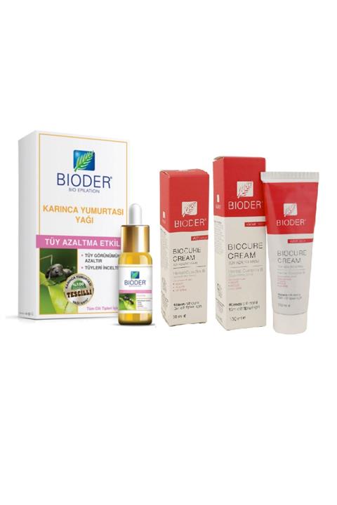 Bioder Tüy Azaltma Etkili Karınca Yumurtası Yağı 30 ml+Tüy Azaltıcı Vücut Krem 130 ml+Yüz Krem 30 ml