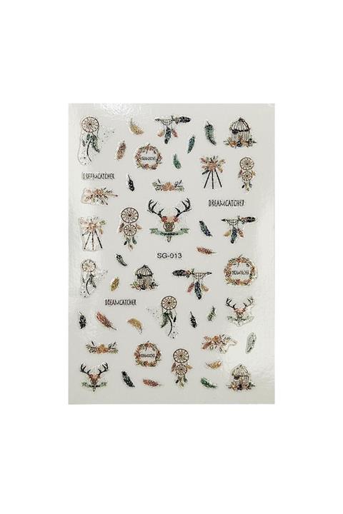 Flash Tattoos® Simli Geyik Tribal Boho Desenli Kendinden Yapışkanlı Nail Art Süsü-tırnak Sticker