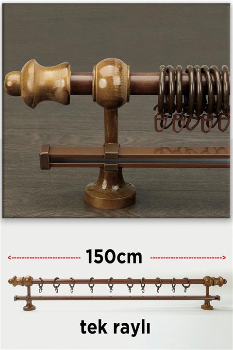 wenthi Ceviz Koyu Kahve Ahşap Rustik Tek Raylı Perde Askısı Venti 150 Cm