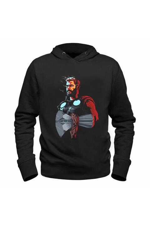 Alfa Tshirt Thor Mjolnir Tasarımlı Resimli Hammer Siyah Sweatshirt