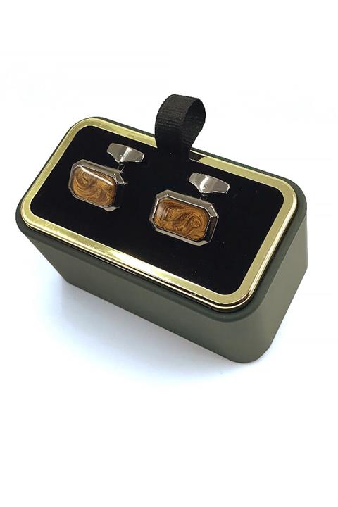 Kravatkolik Erkek Kahverengi Sekizgen Kol Düğmesi