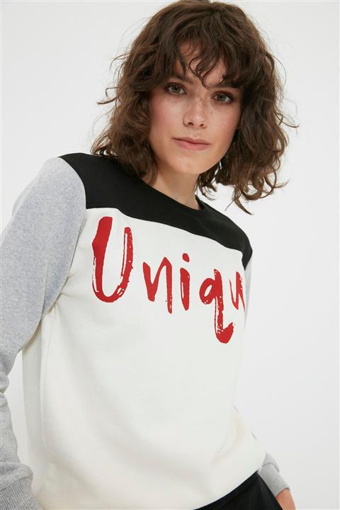 TRENDYOLMİLLA Çok Renkli Basic Baskılı Şardonlu Örme Sweatshirt TWOAW22SW1846