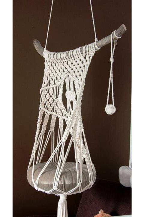 Allhandmadegifts Makrame Kedi Hamağı Kahve Renk Minderli