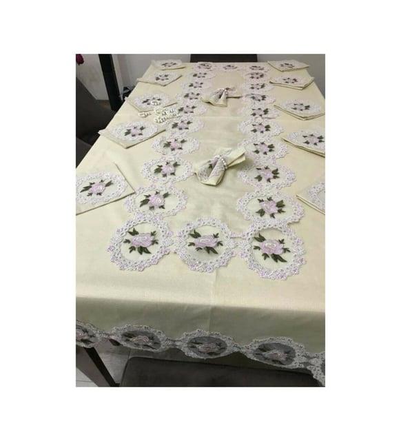 bursa çeyiz Gülizar 26 Parça Fransız Dantelli Linen Yemek Takımı
