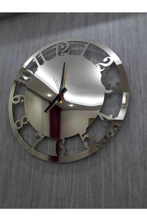 Tuba Decor Altın Sarısı Aynalı Pleksi Modern Duvar Saati 50x50 Cm Yuvarlak Dekoratif Ev Ofis Saati