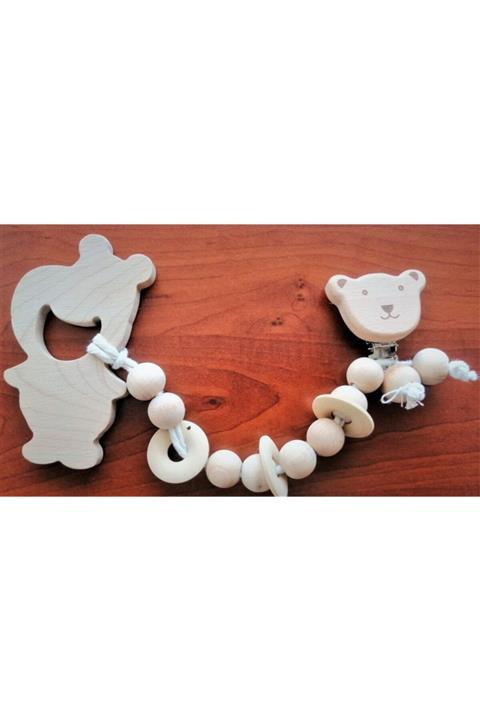 domini Ahşap Akçaağaç Diş Kaşıyıcı Ayıcık Klipsli Set
