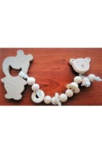 domini Ahşap Akçaağaç Diş Kaşıyıcı Ayıcık Klipsli Set
