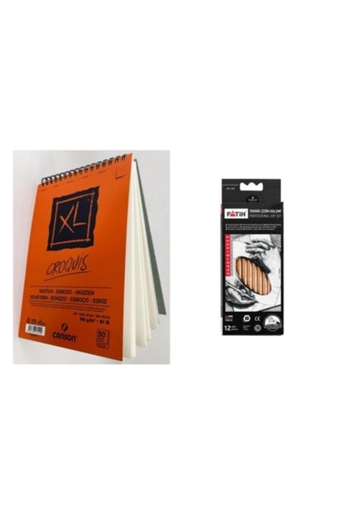 Canson A5 Croquis Xl Eskiz Defteri 90 Gr Üsten Spiralli 50 Yaprak+teknik Çizim Kalemi Profesyonel Set 12'li