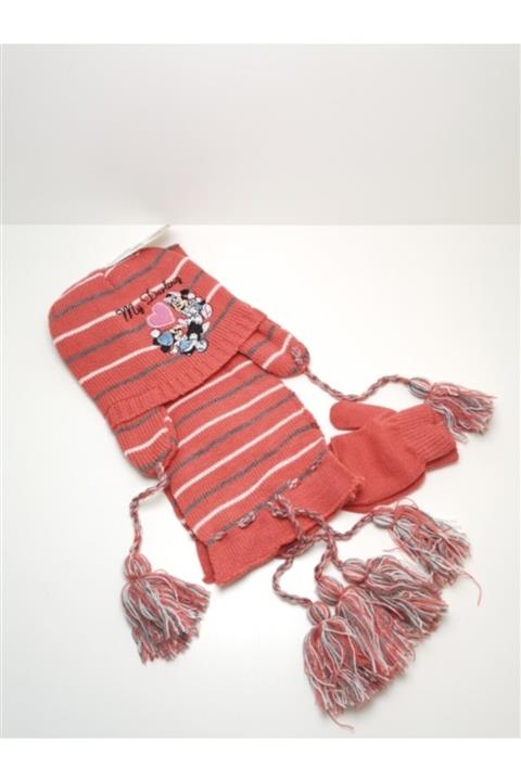 Kitti 0-18 Ay Unisex Çocuk Atkı Bere Eldiven Takımı Açık Kırmızı