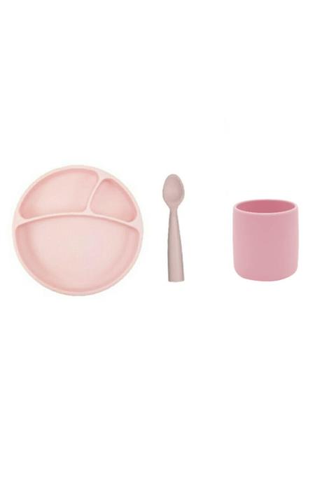 Oioi 3 Lü Silikon Beslenme Seti Pembe (silikon Tabak + Bardak + Kaşık )