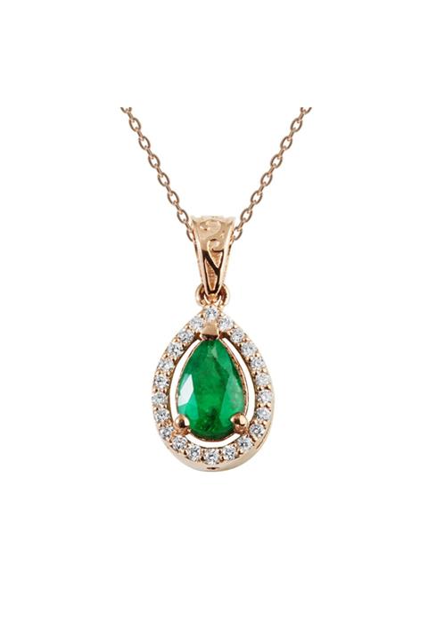 Clavis Jewelry Pırlantalı Zümrüt Taşlı Kolye (ckl0587)