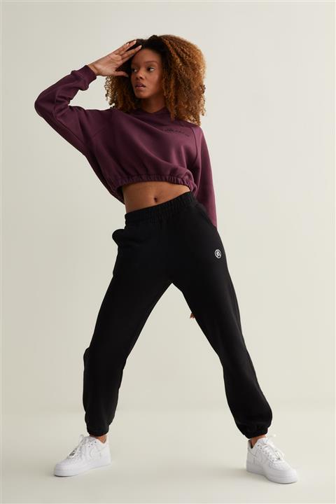 Paula de Montreal Kadın Bordo Kapüşonlu Oversize Crop Top Sweatshirt