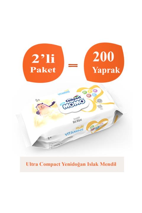 Ultra Compact Ultracompact Islak Mendil Havlu Yenidoğan Multivitaminli, 2 Paket 200 Yaprak 2x100