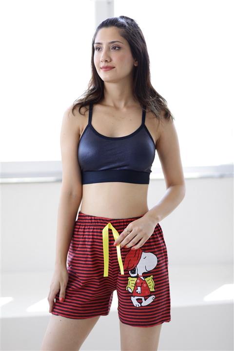 MDL Yastıklı Köpek Baskılı Çizgili Pijama Şort