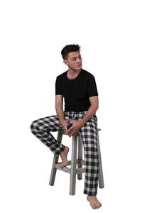 Rigruby Pijama Altı Siyah Beyaz Kareli Ekose Slimfit Beden