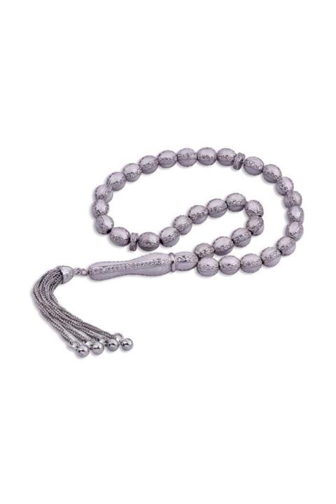 AMBERKAN Gümüş Beyaz Mineli Zirkon Taşlı Tesbih