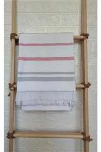 ARS HOME TEKSTİL %100 Pamuklu 90x170 Beyaz-pembe Deniz Havlusu, Plaj Havlusu, Banyo Havlusu Çift Taraflı