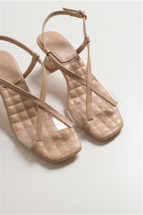 LuviShoes Kadın Bej Cilt Topuklu Sandalet