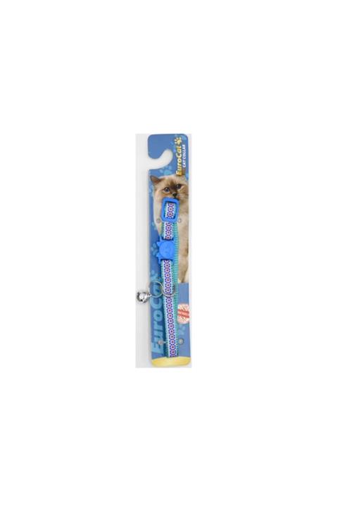 Eurocat Mavi Çiçek Desenli Çıngıraklı Kedi Boyun Tasması 28 Cm