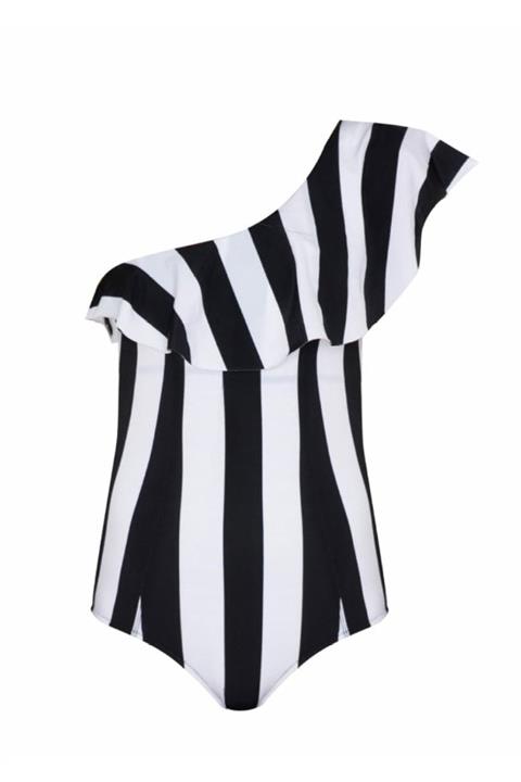 if you love me now Kadın Siyah Volanlı Tek Kollu Stil Mayo