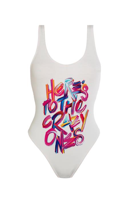 if you love me now Kadın Beyaz Spor Kesim Pembe Yazı Baskılı Mayo