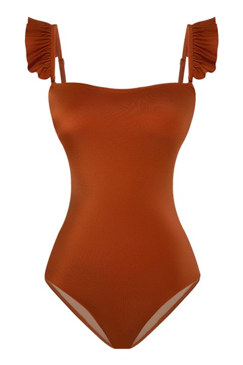 burcu erken beachwear Fırfırlı Tarçın Mayo