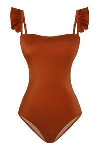 burcu erken beachwear Fırfırlı Tarçın Mayo