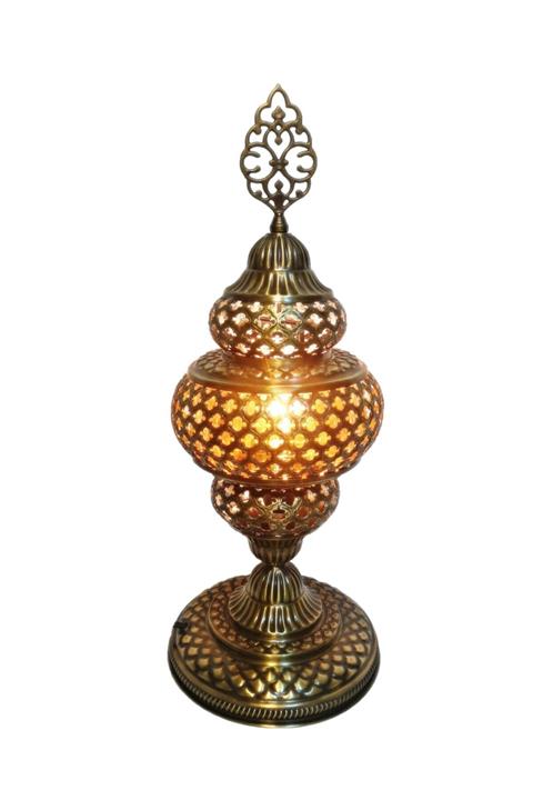 the istanbul lamp Otantik Osmanlı Pirinç Özel Tasarım Masa Lambası Turuncu