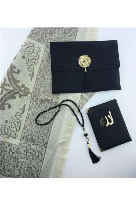 Badeli Siyah Renk Çanta Yasin Kitabı Tesbih Seccade Hediye Seti