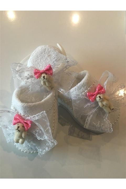 Azebu Kadın Ayıcıklı Güpürlü Lohusa Terliği Takımı