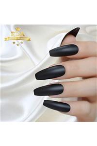 EDA LUXURY BEAUTY Siyah Mat Takma Tırnak Lüks Sade Extra Uzun Kare Coffin Ballerina Nail Art Yapıştırıcılı Set